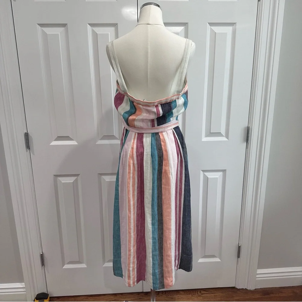 J. Crew LINEN Stripped Light Textured Spaghetti Strap, Button down Midi Size 10 - Picture 7 of 15